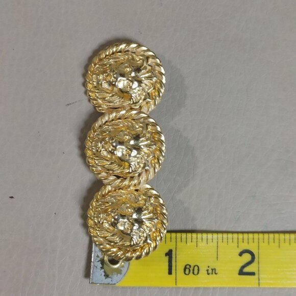 Lion Head Bar Brooch Pin Vintage 1980s Gold Tone Rope Detail 3 Inches Bold - Picture 4 of 10